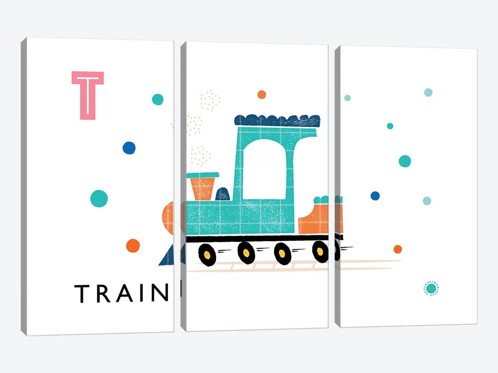 T Is For Train by PaperPaintPixels 3-piece Canvas Wall Art