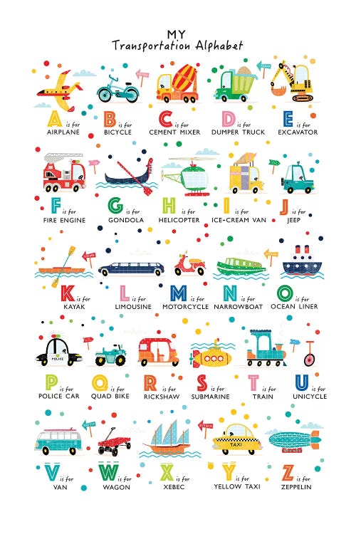 Transportation Alphabet by PaperPaintPixels wall art