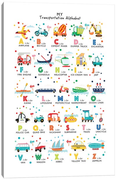 Transportation Alphabet Canvas Art Print - Kids Educational Art