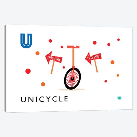 U Is For Unicycle Canvas Print #PPX117} by PaperPaintPixels Art Print