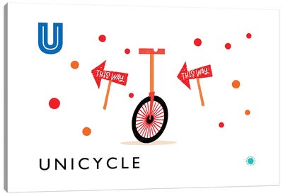 U Is For Unicycle Canvas Art Print - Letter U