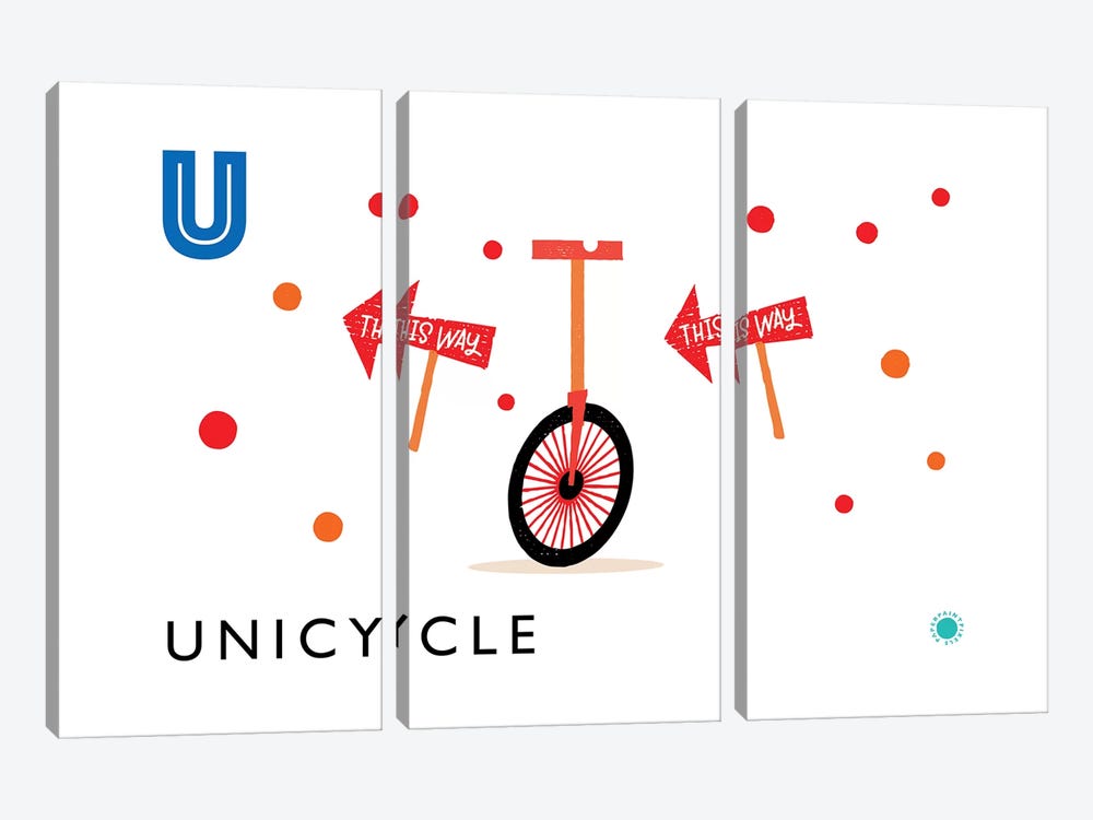 U Is For Unicycle by PaperPaintPixels 3-piece Canvas Artwork
