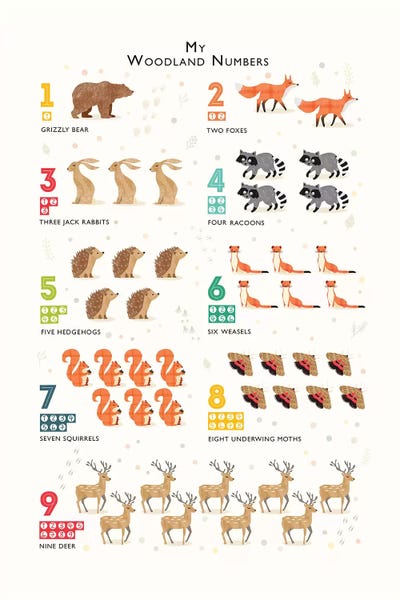 Kids Educational Art: Woodland Numbers by PaperPaintPixels