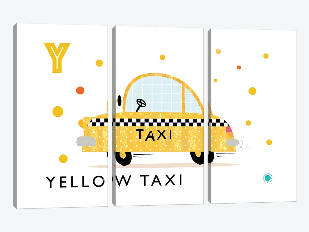 Y Is For Yellow Taxi by PaperPaintPixels 3-piece Canvas Print