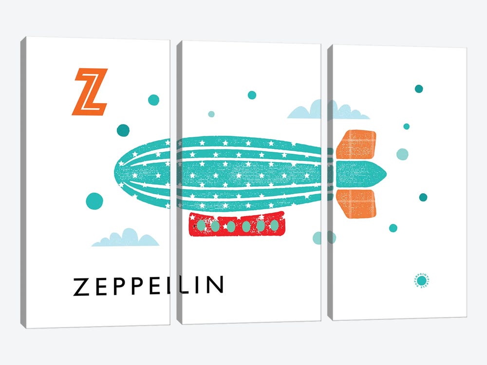 Z Is For Zeppelin by PaperPaintPixels 3-piece Canvas Art