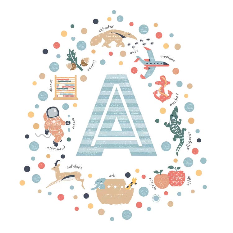 Illustrated Letter A Blue by PaperPaintPixels wall art