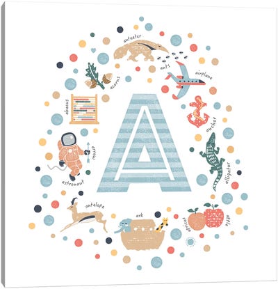 Illustrated Letter A Blue Canvas Art Print - Letter A