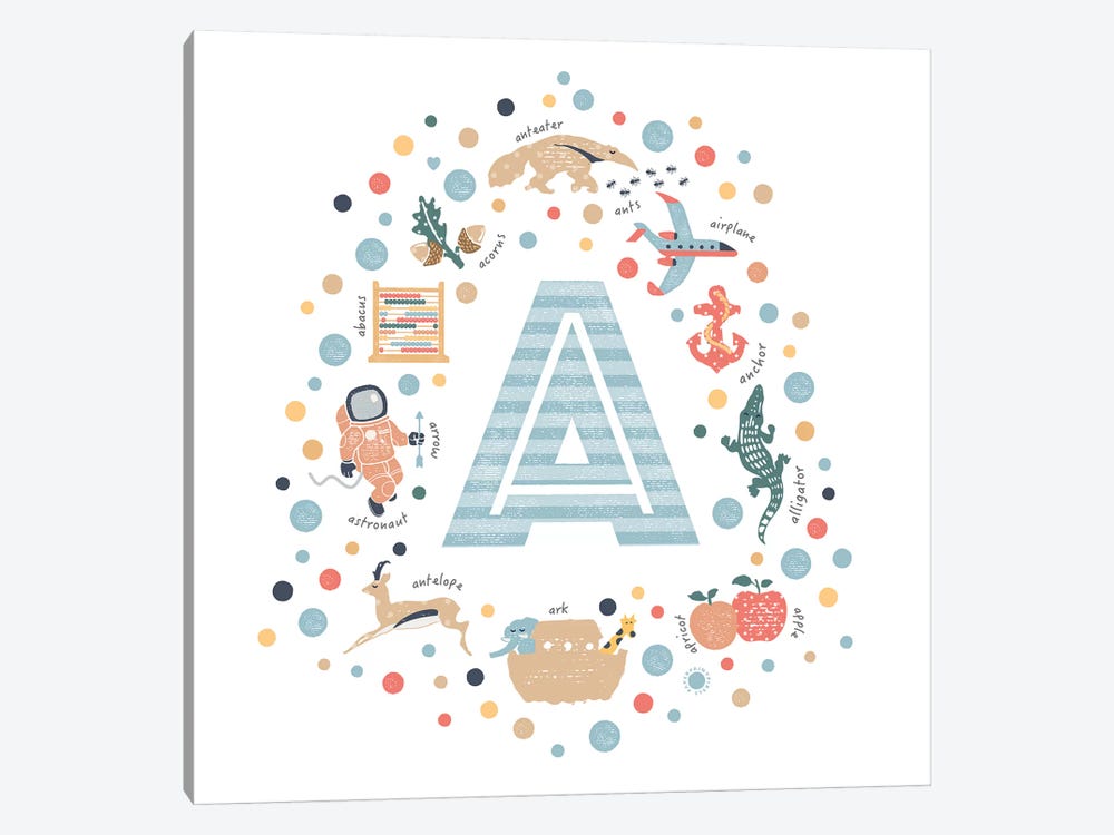 Illustrated Letter A Blue 1-piece Canvas Art Print