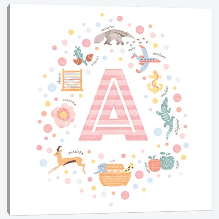 Illustrated Letter A Pink Canvas Print #PPX137} by PaperPaintPixels Canvas Art Print