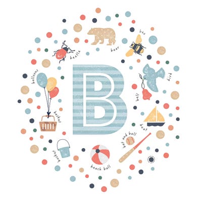 Illustrated Letter B Blue Canvas Artwork By PaperPaintPixels | ICanvas