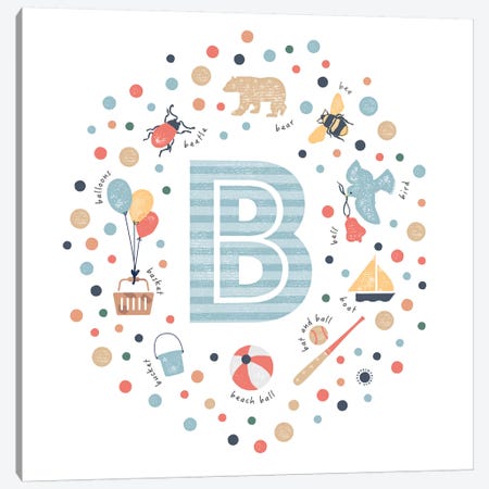 Illustrated Letter B Blue Canvas Print #PPX138} by PaperPaintPixels Canvas Wall Art