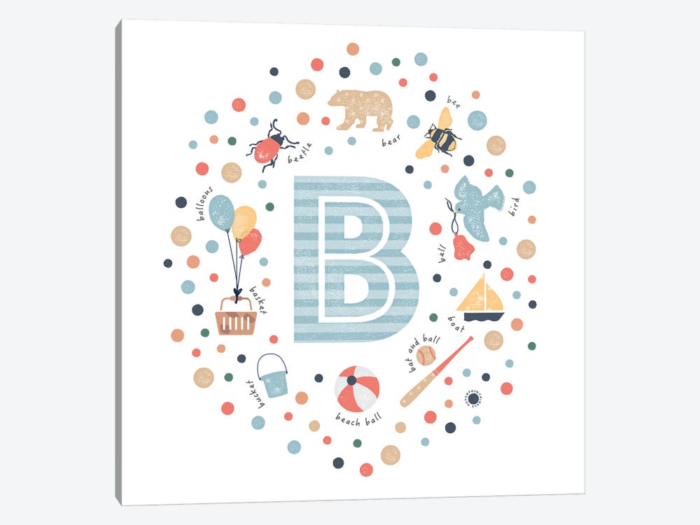 Illustrated Letter B Blue by PaperPaintPixels 1-piece Art Print