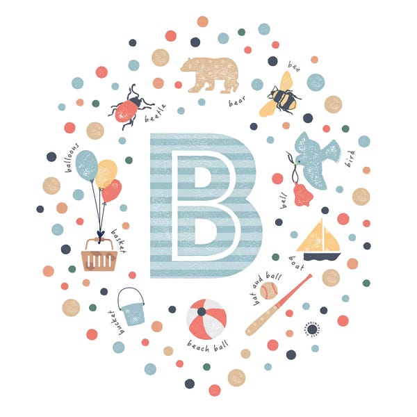 Kids Educational Art: Illustrated Letter B Blue by PaperPaintPixels