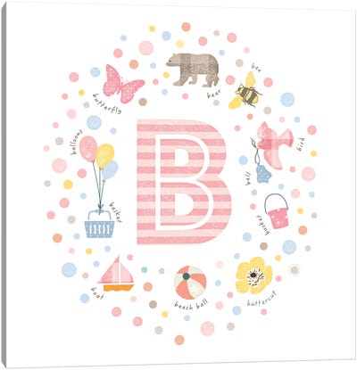 Illustrated Letter B Pink Canvas Art Print - Letter B