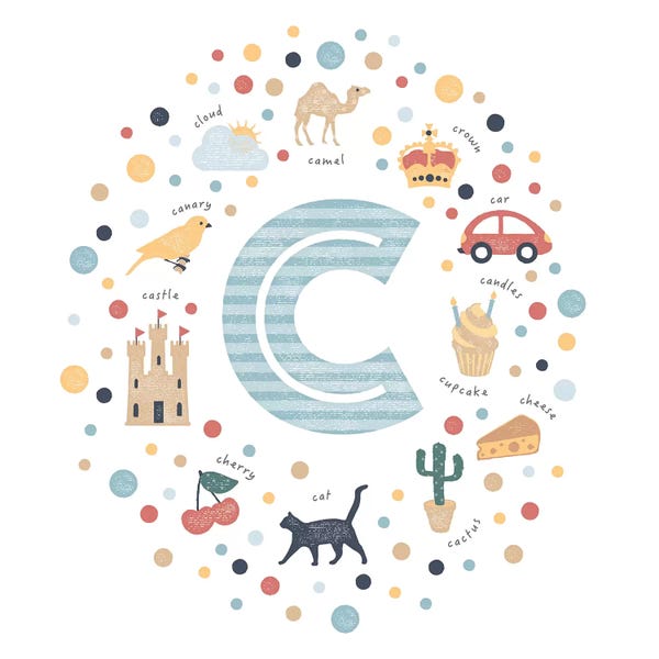 Alphabet: Illustrated Letter C Blue by PaperPaintPixels