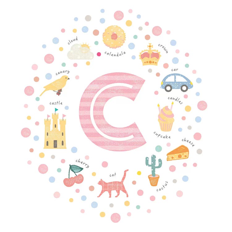 Illustrated Letter C Pink by PaperPaintPixels wall art