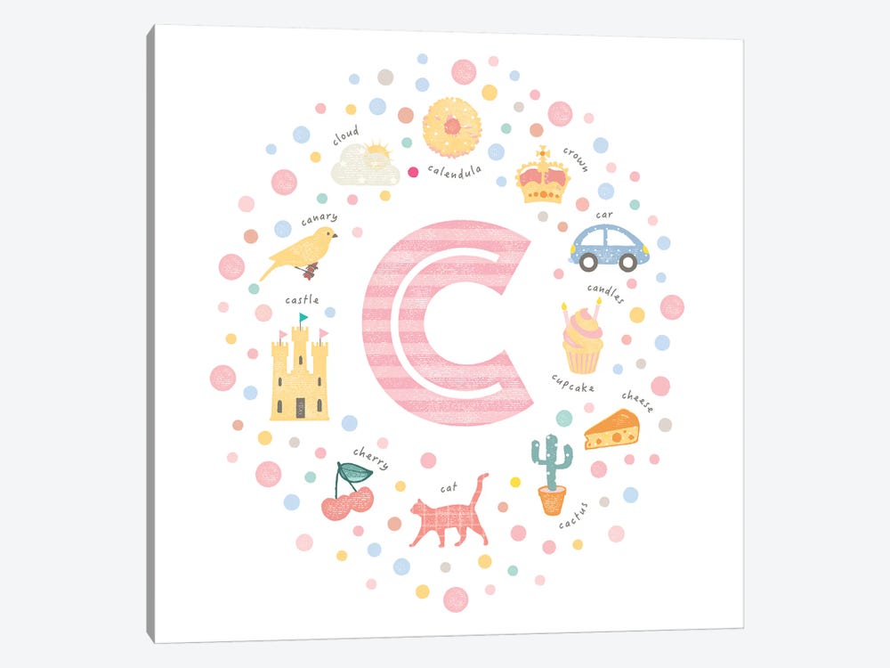 Illustrated Letter C Pink by PaperPaintPixels 1-piece Canvas Print