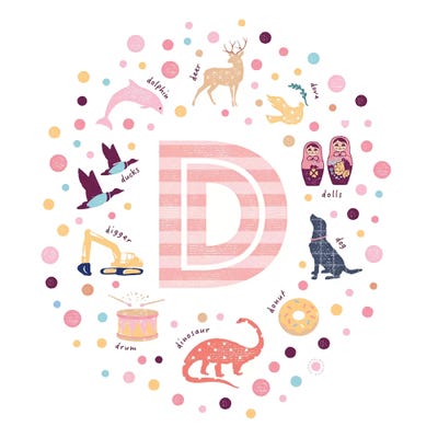 Illustrated Letter D Pink by PaperPaintPixels canvas print