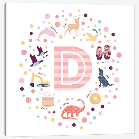 Illustrated Letter D Pink Canvas Print #PPX143} by PaperPaintPixels Canvas Print