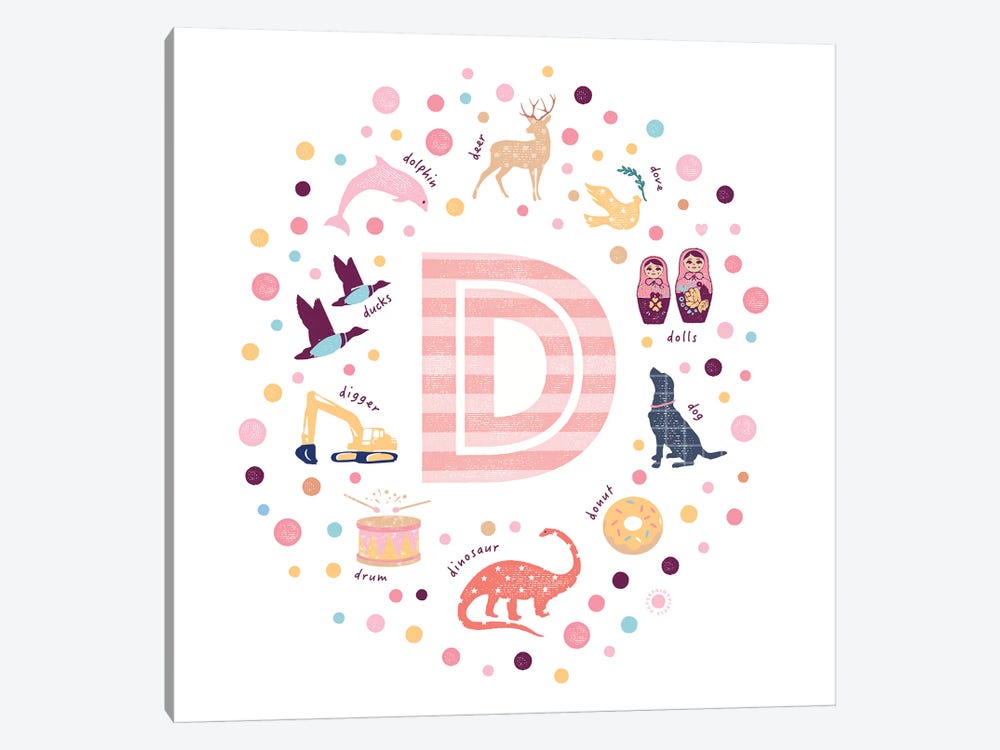 Illustrated Letter D Pink by PaperPaintPixels 1-piece Art Print