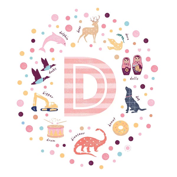 The Letter D: Illustrated Letter D Pink by PaperPaintPixels