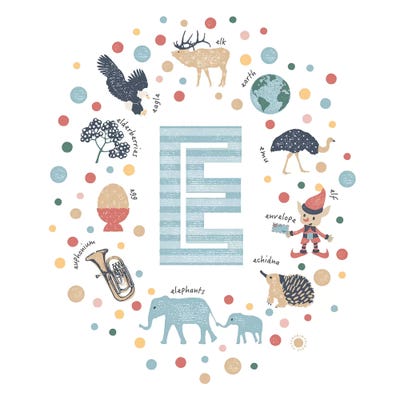 Illustrated Letter E Blue by PaperPaintPixels canvas print