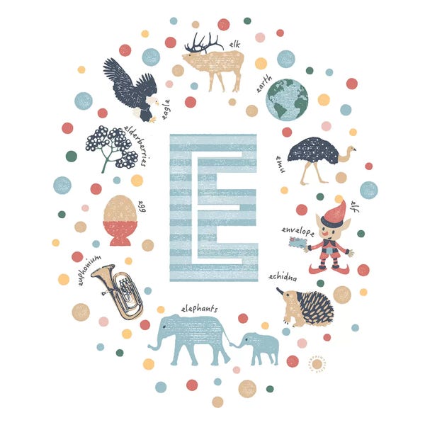 The Letter E: Illustrated Letter E Blue by PaperPaintPixels