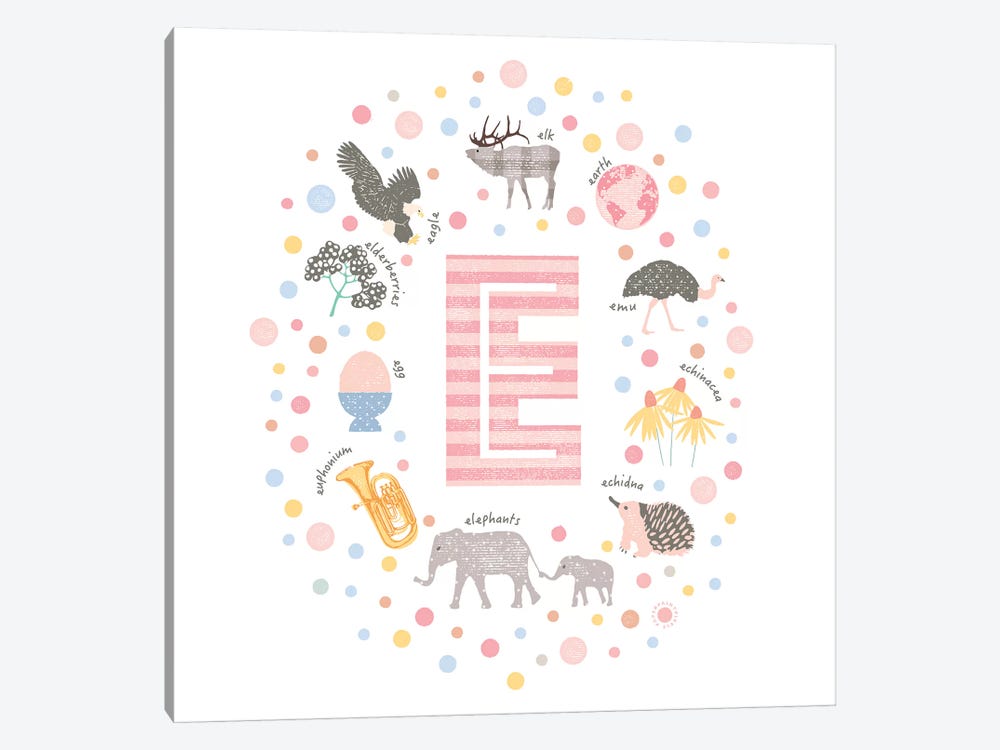 Illustrated Letter E Pink by PaperPaintPixels 1-piece Canvas Print