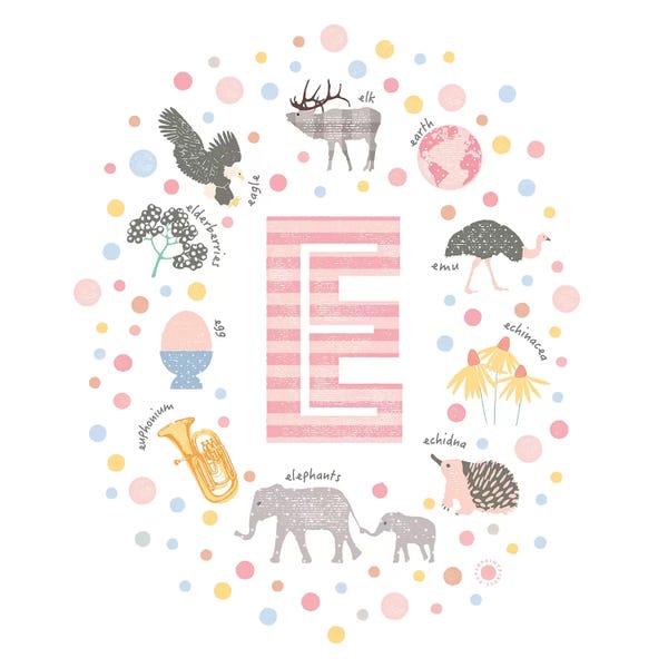 The Letter E: Illustrated Letter E Pink by PaperPaintPixels
