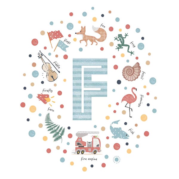 Kids Educational Art: Illustrated Letter F Blue by PaperPaintPixels