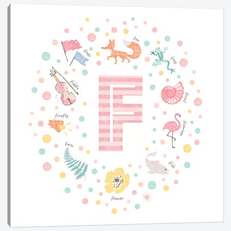 Illustrated Letter F Pink Canvas Print #PPX147} by PaperPaintPixels Canvas Artwork