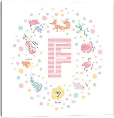 Illustrated Letter F Pink Canvas Art Print
