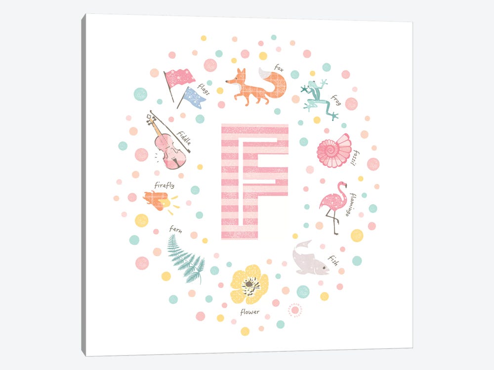 Illustrated Letter F Pink by PaperPaintPixels 1-piece Art Print