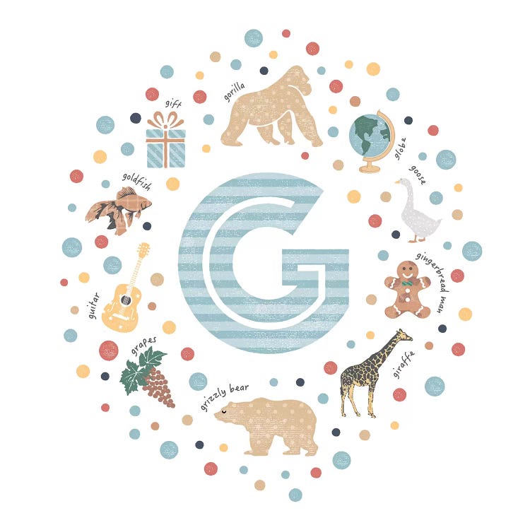 Illustrated Letter G Blue by PaperPaintPixels wall art