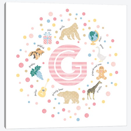 Illustrated Letter G Pink Canvas Print #PPX149} by PaperPaintPixels Canvas Print