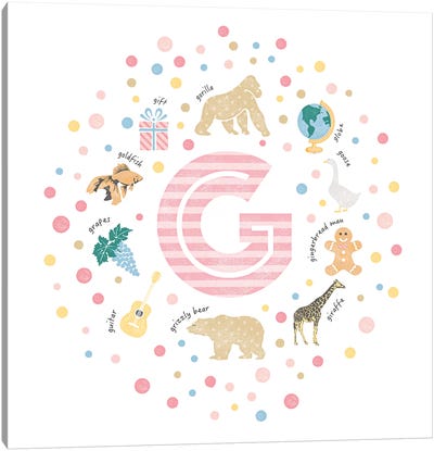 Illustrated Letter G Pink Canvas Art Print - Letter G
