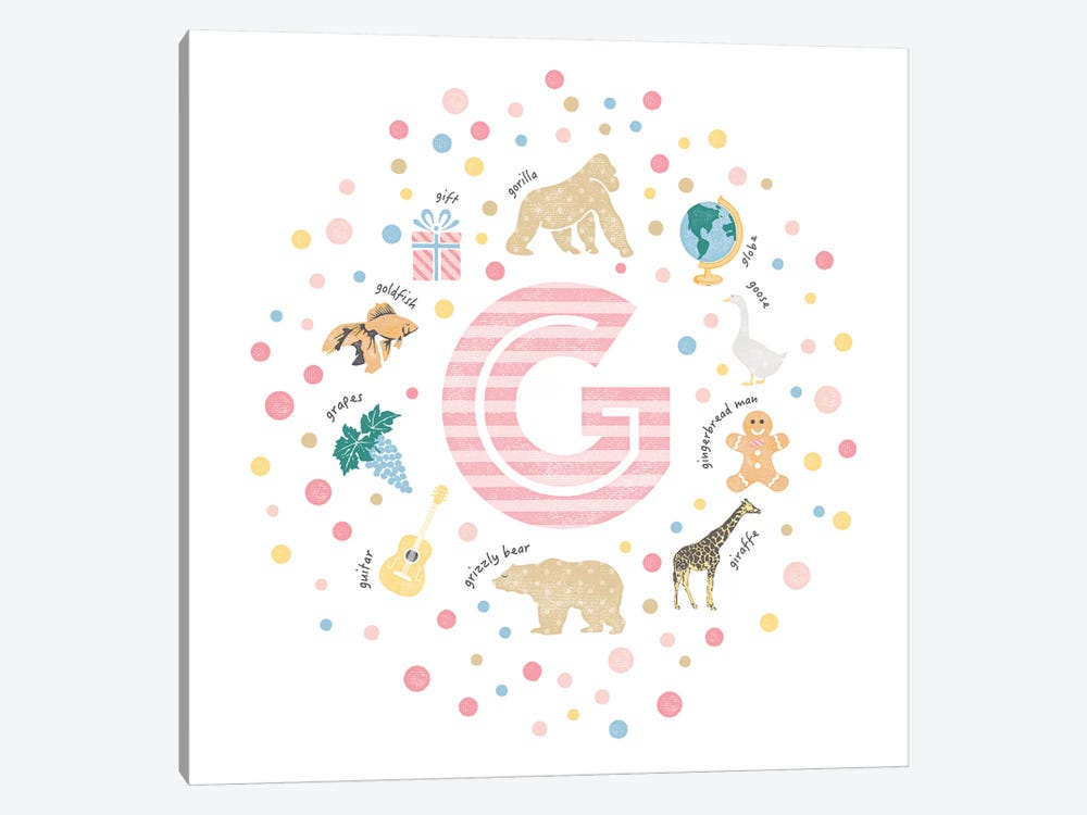Illustrated Letter G Pink by PaperPaintPixels 1-piece Art Print