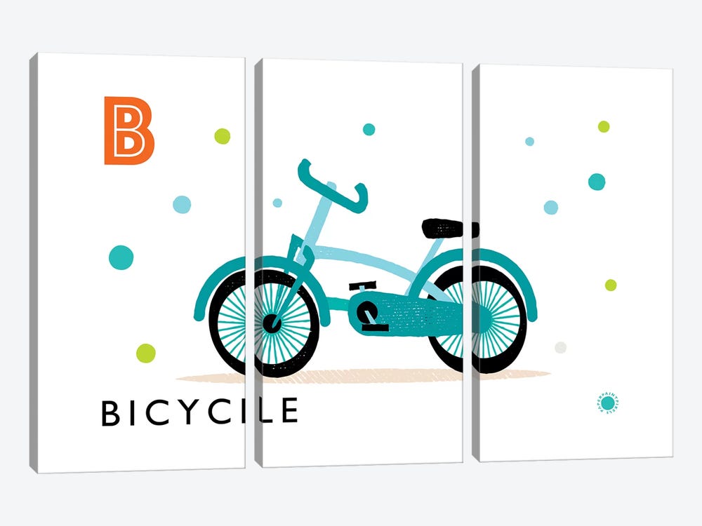 B Is For Bicycle by PaperPaintPixels 3-piece Canvas Print