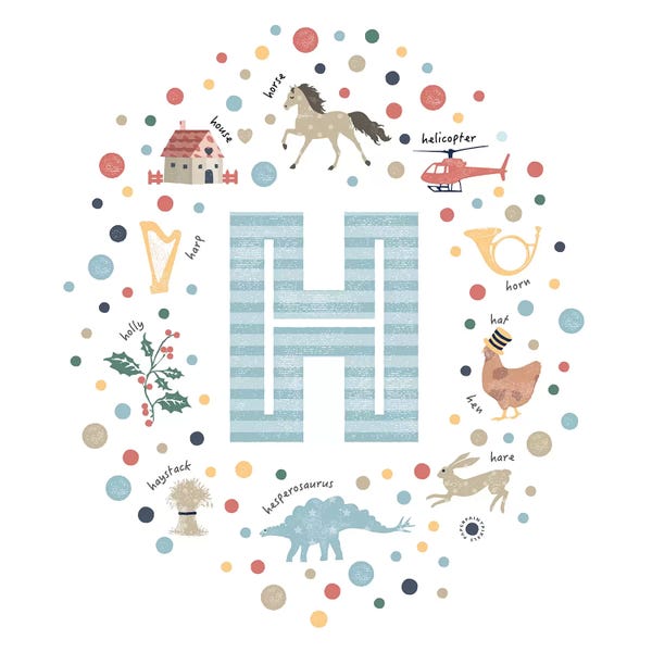 Kids Educational Art: Illustrated Letter H Blue by PaperPaintPixels