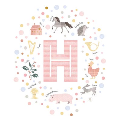 Illustrated Letter H Pink by PaperPaintPixels canvas print
