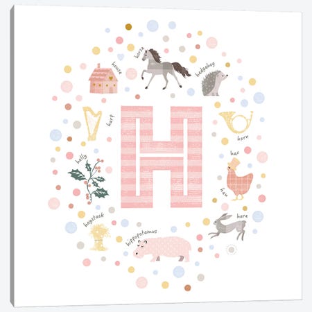 Illustrated Letter H Pink Canvas Print #PPX151} by PaperPaintPixels Canvas Artwork