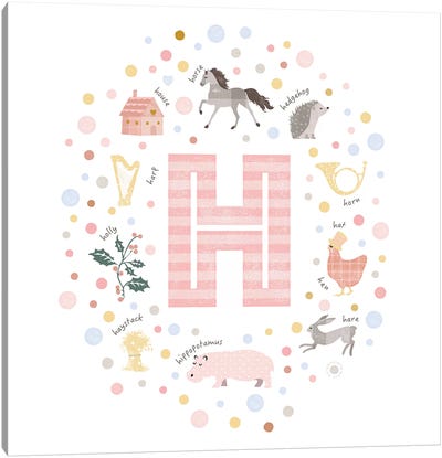 Illustrated Letter H Pink Canvas Art Print - PaperPaintPixels
