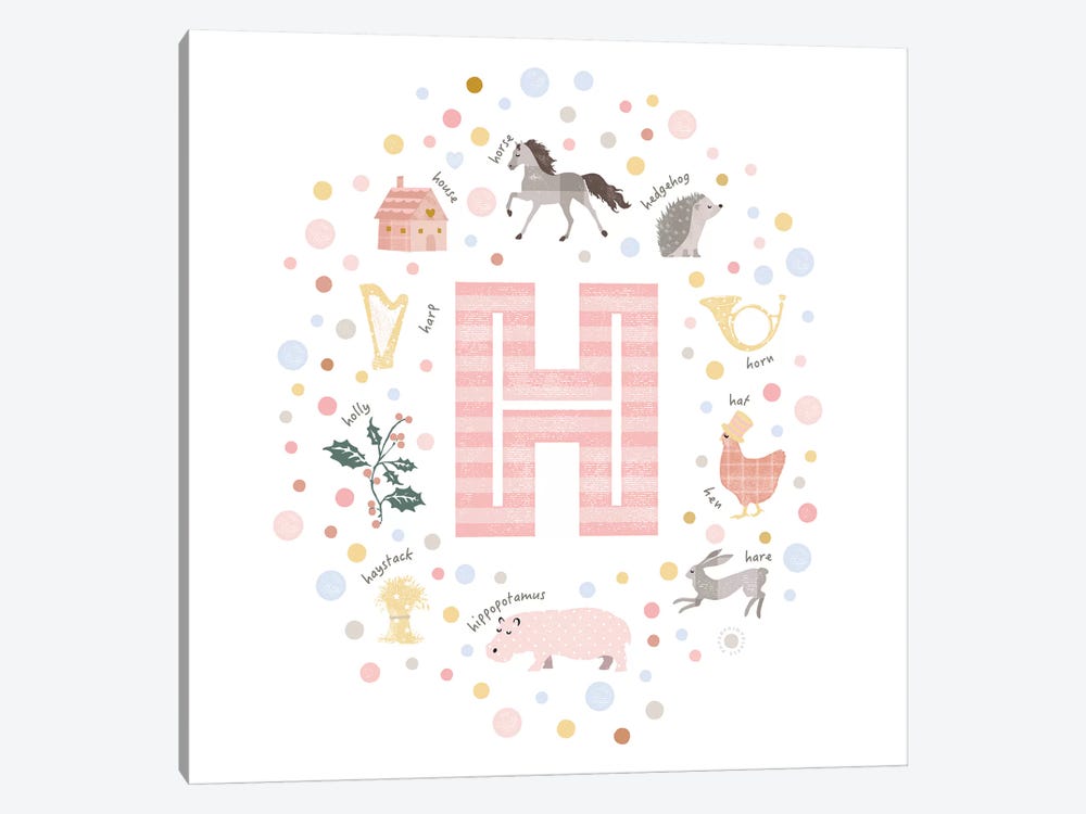 Illustrated Letter H Pink by PaperPaintPixels 1-piece Canvas Wall Art