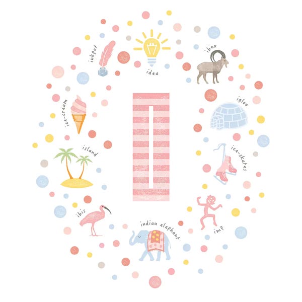 The Letter I: Illustrated Letter I Pink by PaperPaintPixels