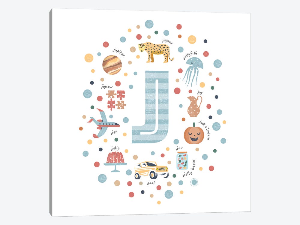 Illustrated Letter J Blue by PaperPaintPixels 1-piece Art Print
