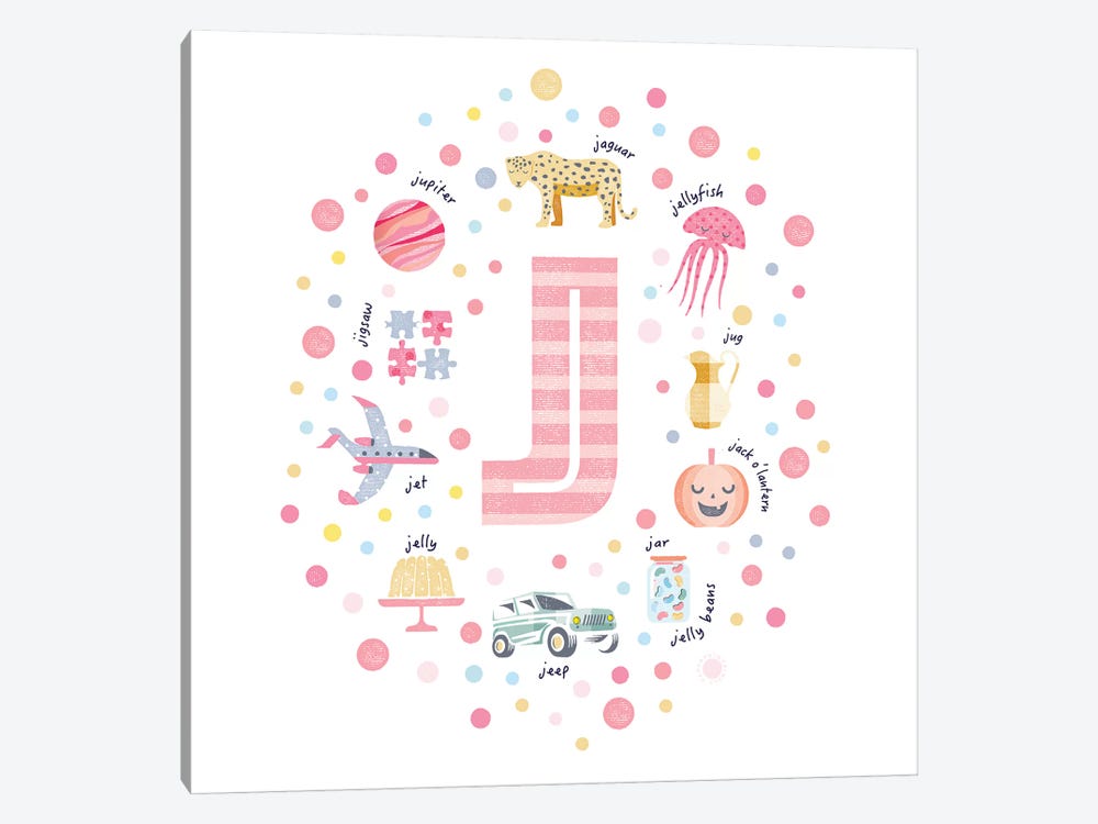 Illustrated Letter J Pink by PaperPaintPixels 1-piece Canvas Art