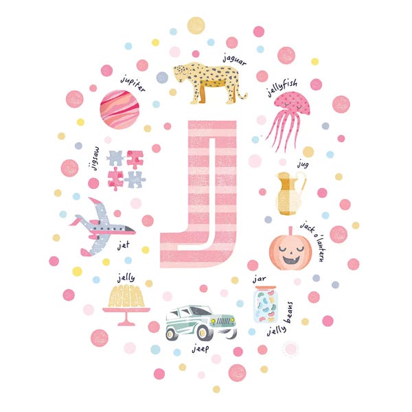 The Letter J: Illustrated Letter J Pink by PaperPaintPixels