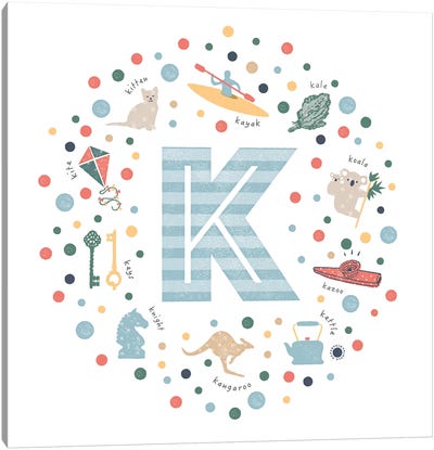 Illustrated Letter K Blue Canvas Art Print - Letter K