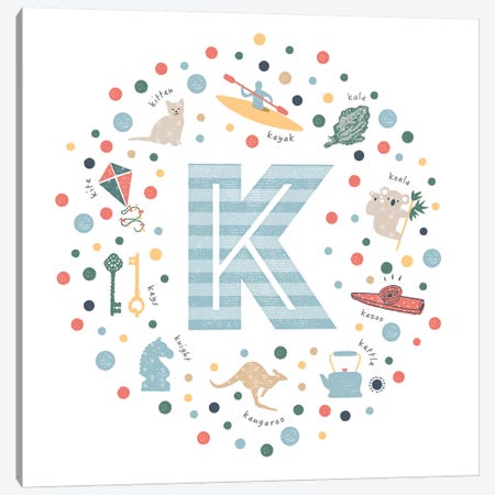 Illustrated Letter K Blue Canvas Print #PPX156} by PaperPaintPixels Art Print