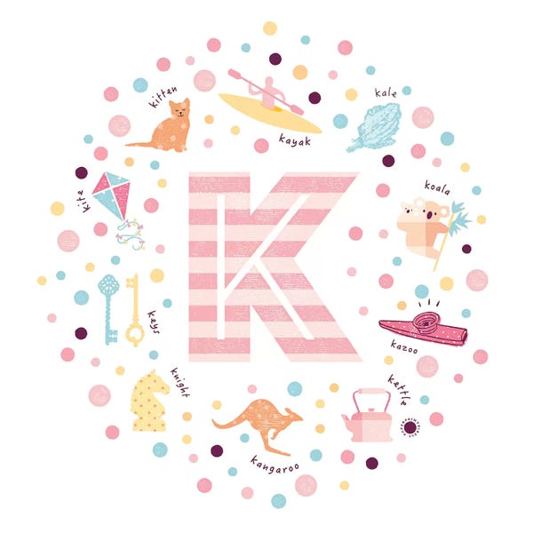 The Letter K: Illustrated Letter K Pink by PaperPaintPixels